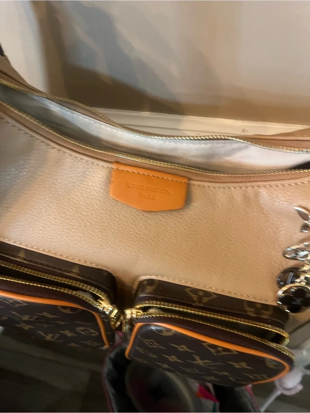 Louis Vuitton style  Tan Shoulder Bag with Monogram Front Pockets